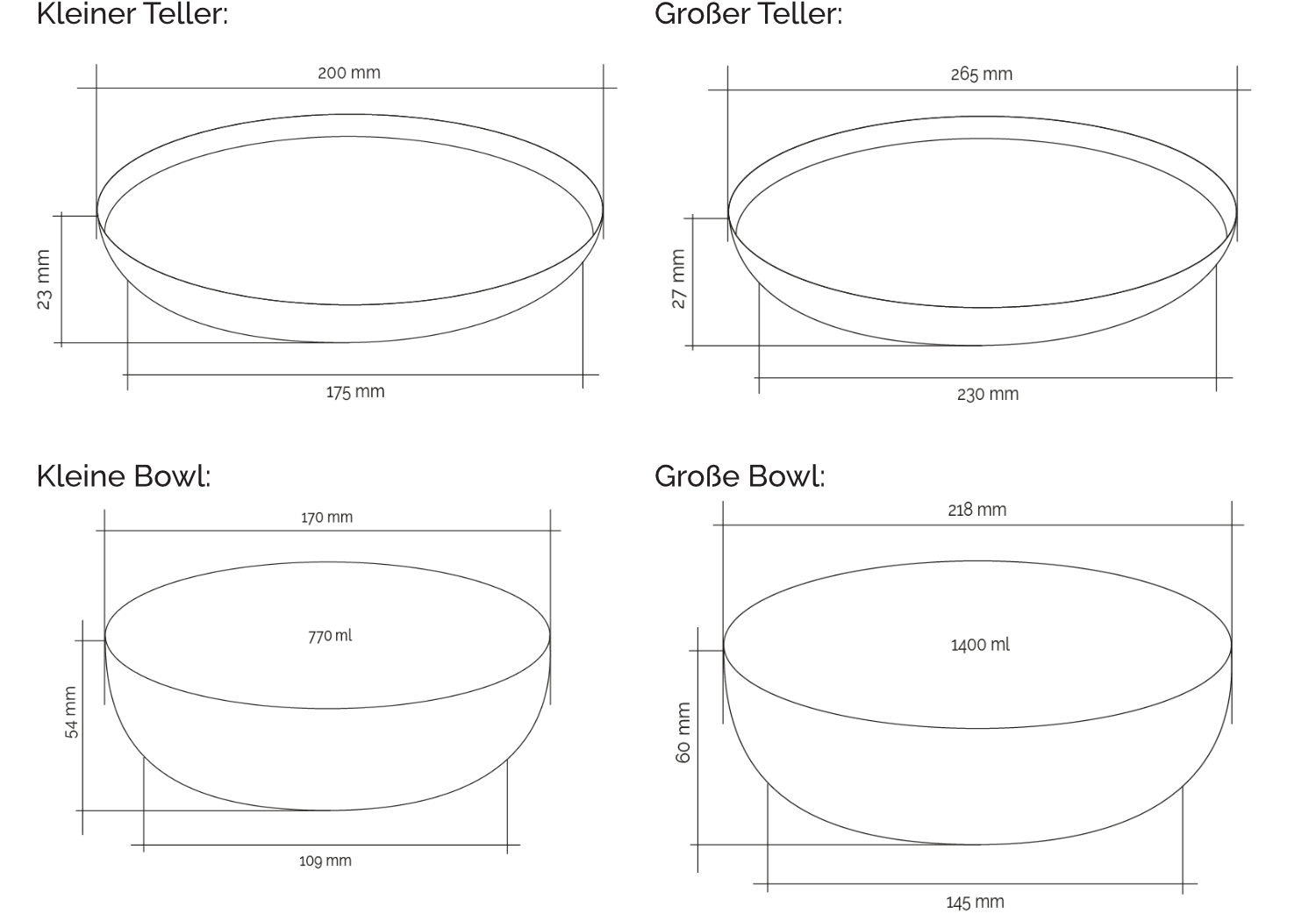 Abmessungen unserer Teller und Bowls