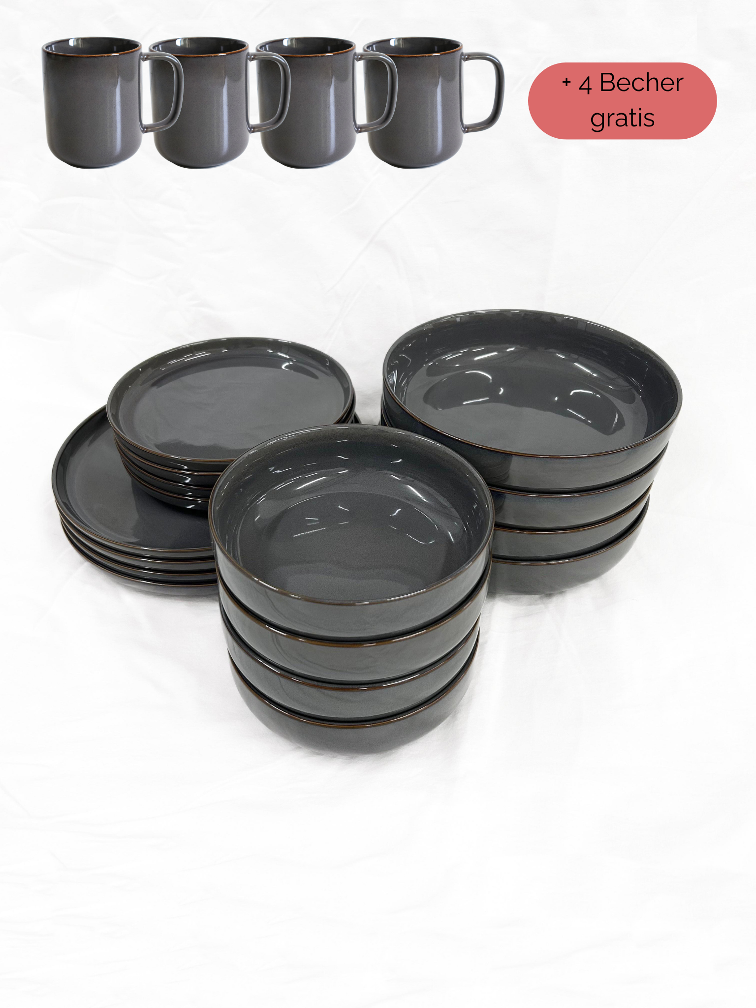 Geschirr-Set aus recycelter Keramik, Kollektion Nova Bao, Midnight Grey