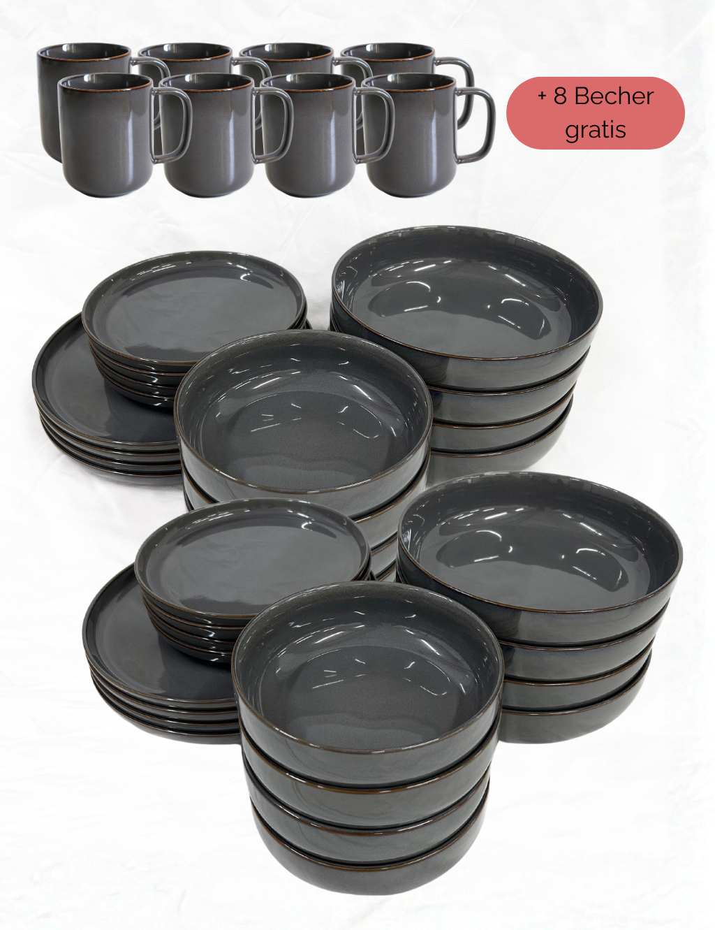 Geschirr-Set aus recycelter Keramik, Kollektion Nova Bao, Midnight Grey