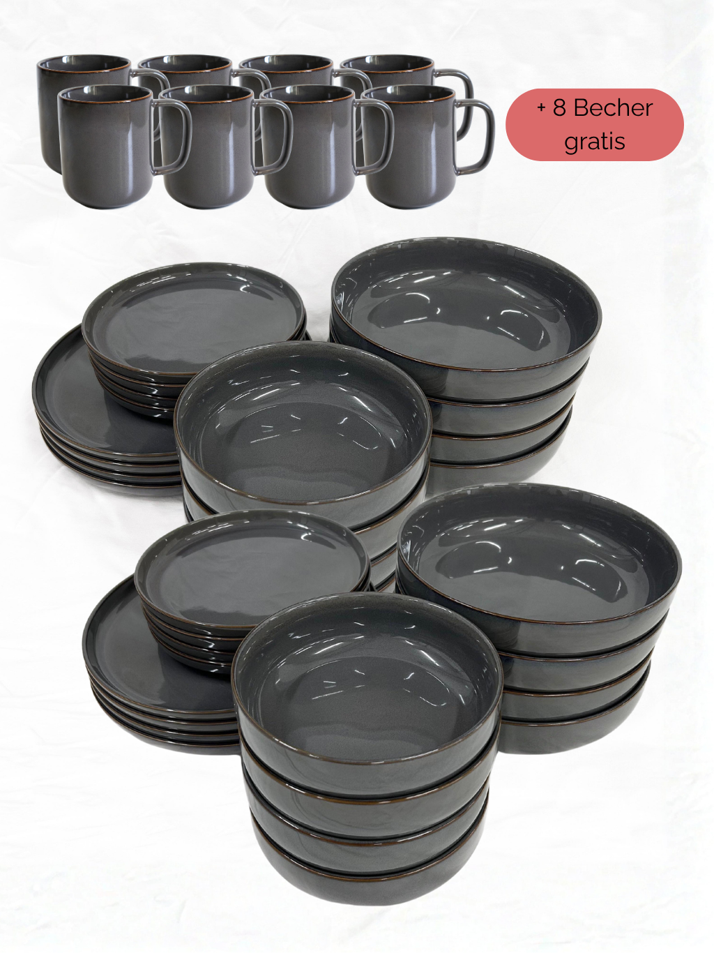 Geschirr-Set aus recycelter Keramik, Kollektion Nova Bao, Midnight Grey