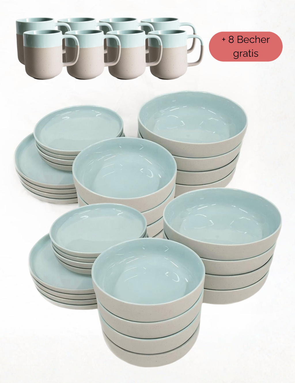 Geschirr-Set aus recycelter Keramik, Kollektion Nova Mei, Dusty Mint 