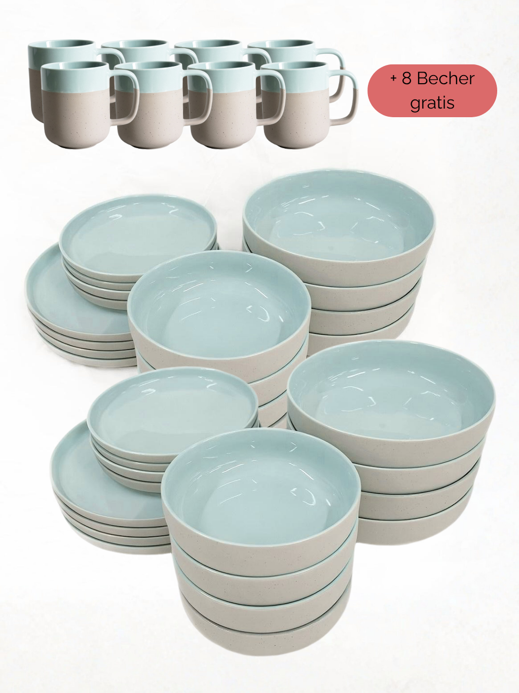 Geschirr-Set aus recycelter Keramik, Kollektion Nova Mei, Dusty Mint 