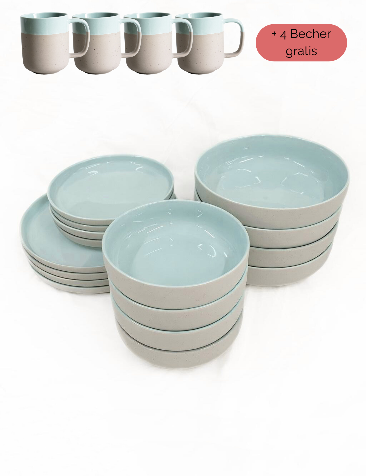 Geschirr-Set aus recycelter Keramik, Kollektion Nova Mei, Dusty Mint 