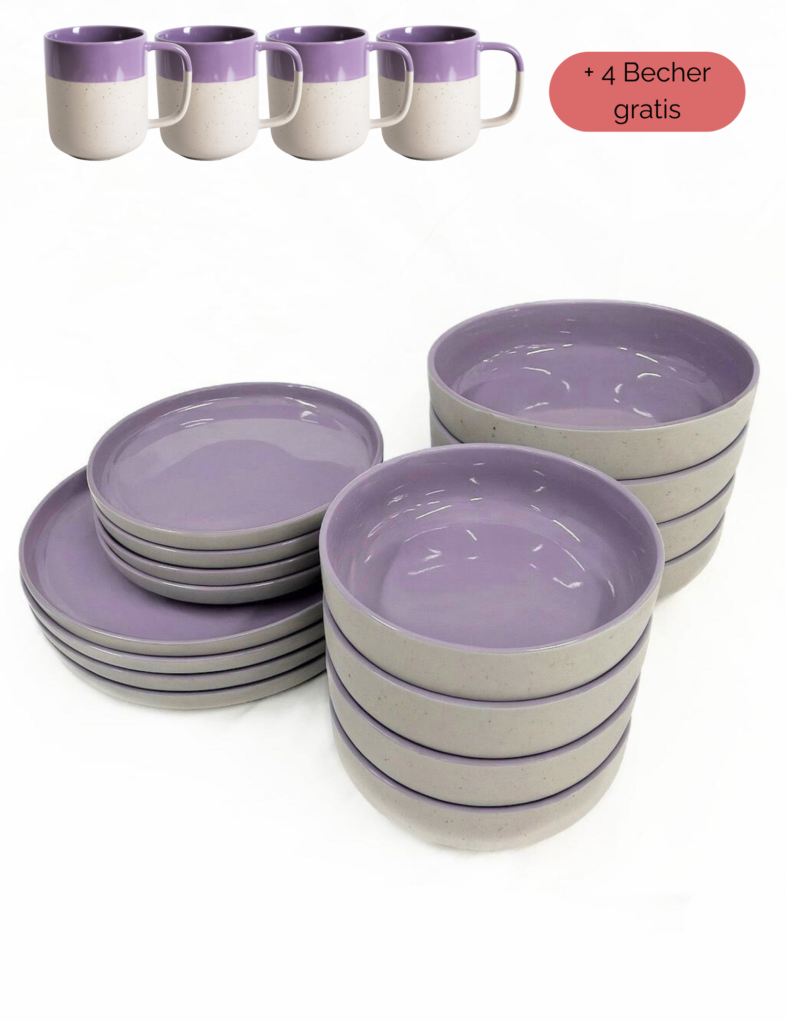 Geschirr-Set aus recycelter Keramik, Kollektion Nova Mei, Lavendel Blossom