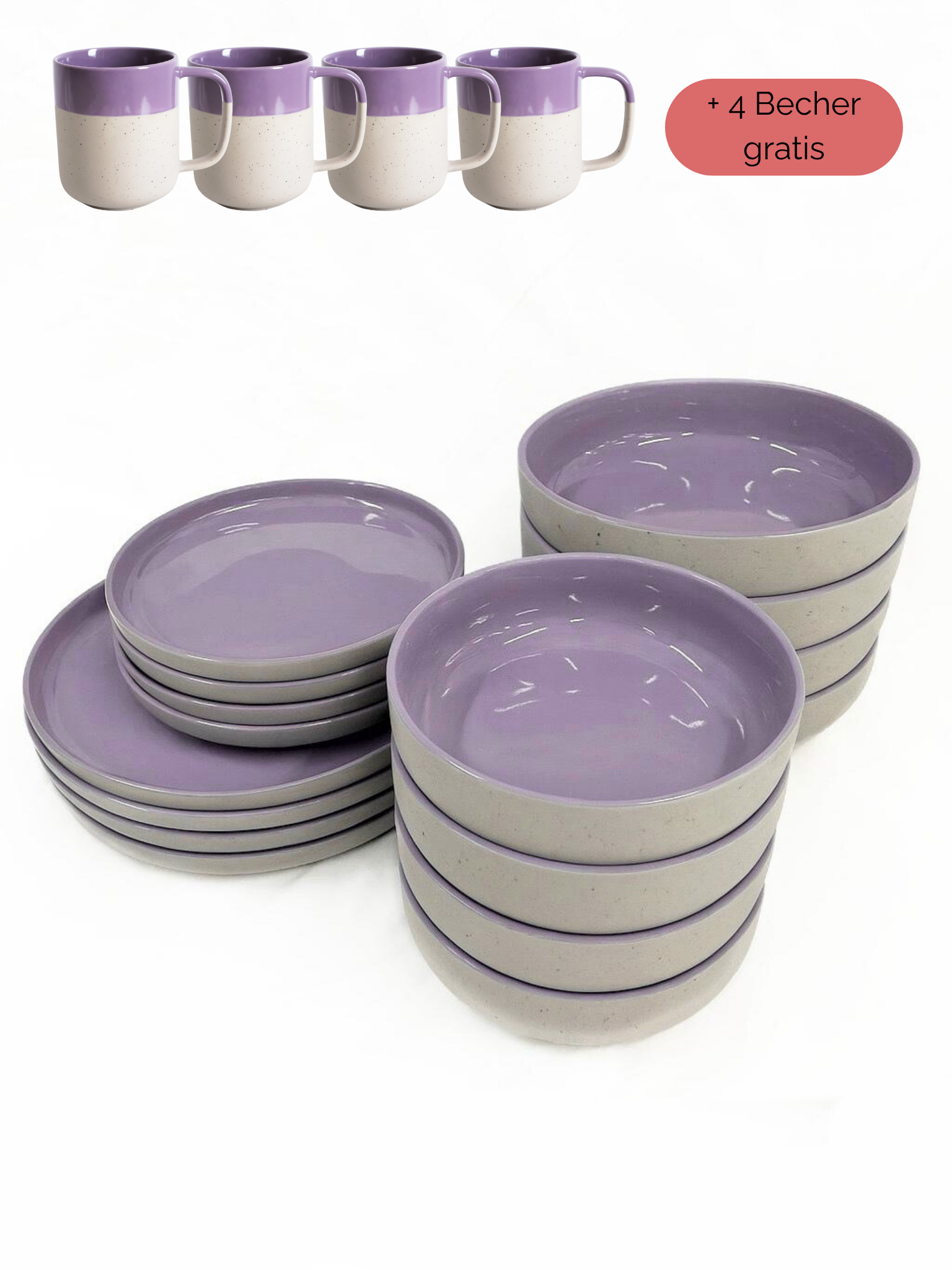 Geschirr-Set aus recycelter Keramik, Kollektion Nova Mei, Lavendel Blossom