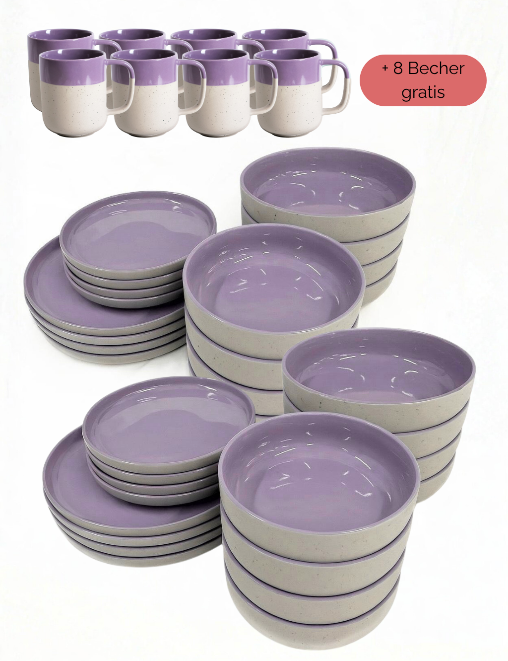 Geschirr-Set aus recycelter Keramik, Kollektion Nova Mei, Lavendel Blossom