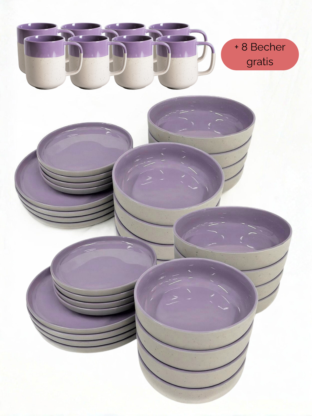 Geschirr-Set aus recycelter Keramik, Kollektion Nova Mei, Lavendel Blossom