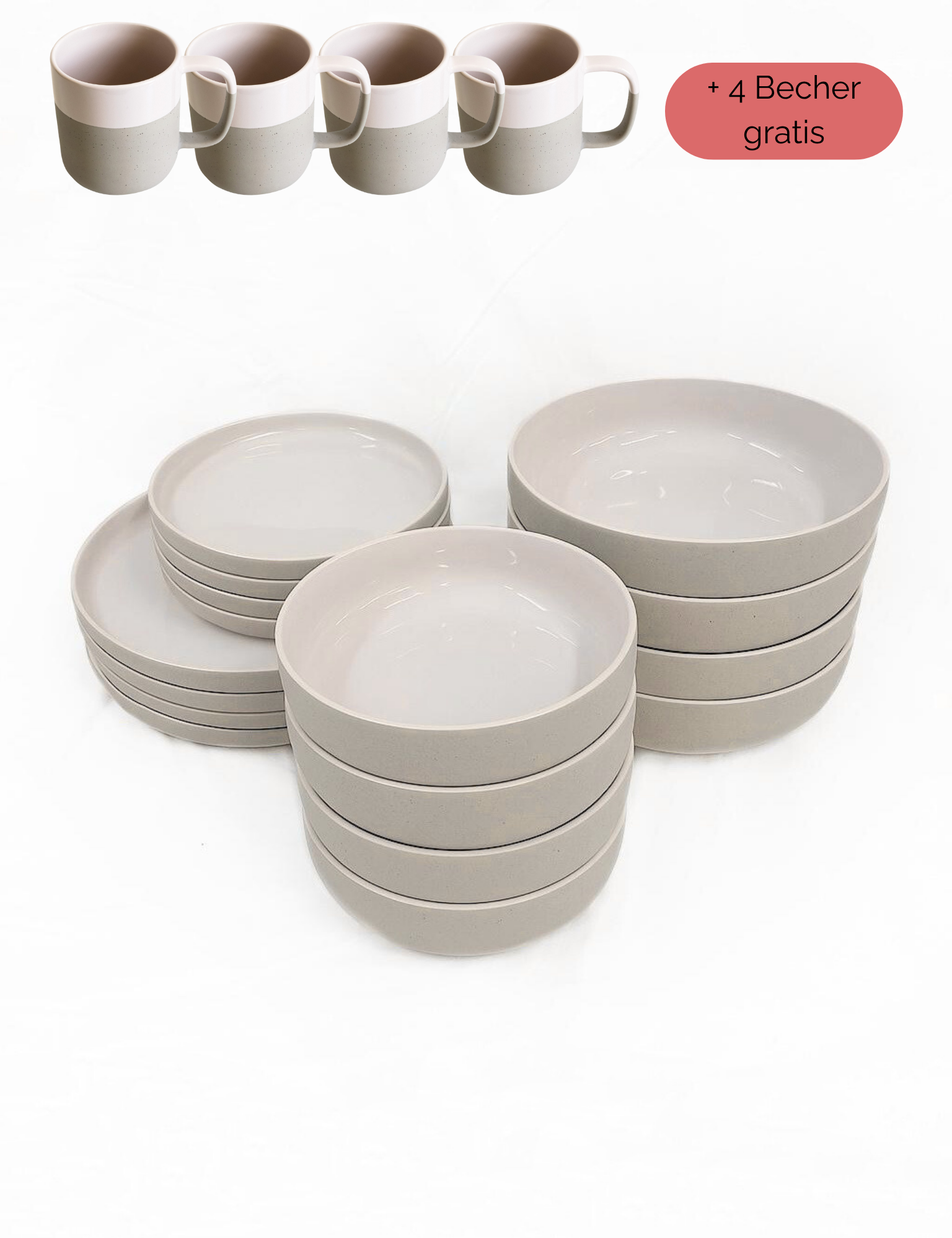 Geschirr-Set aus recycelter Keramik, Kollektion Nova Mei, Soft Beige