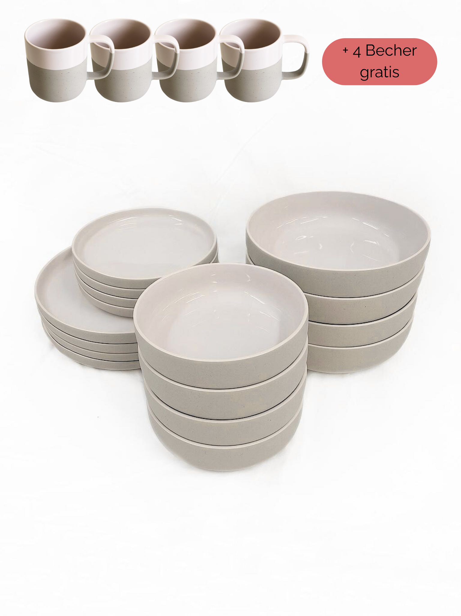 Geschirr-Set aus recycelter Keramik, Kollektion Nova Mei, Soft Beige
