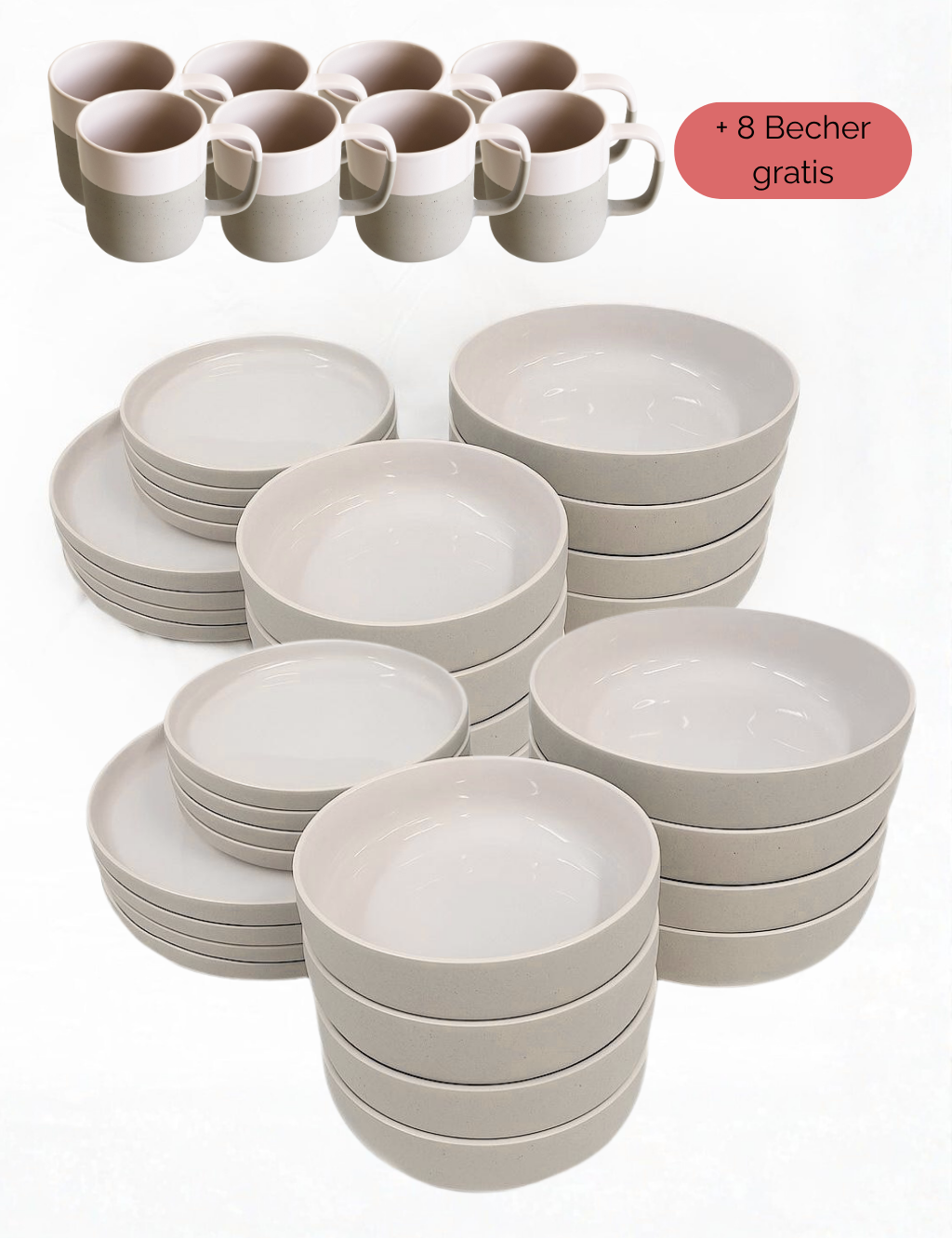 Geschirr-Set aus recycelter Keramik, Kollektion Nova Mei, Soft Beige