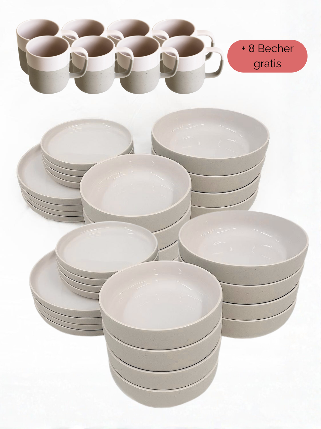 Geschirr-Set aus recycelter Keramik, Kollektion Nova Mei, Soft Beige